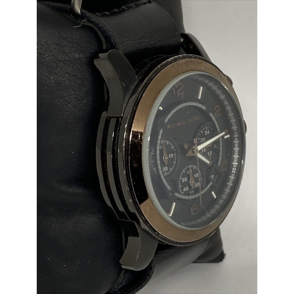Michael Kors MK8266 Men's Black Leather Analog Dial Quartz Genuine Watch EY690 - Picture 5 of 12